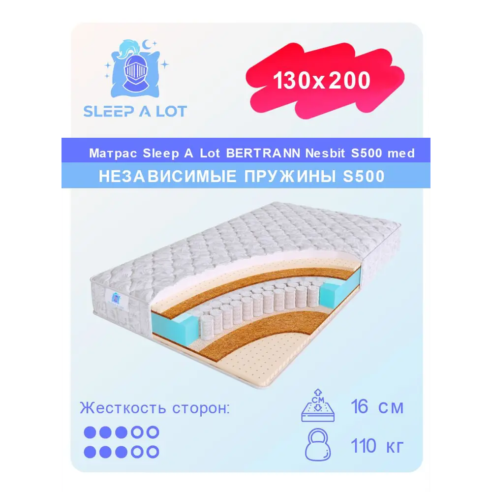 Фото Матрас Sleep A Lot Bertrann Nesbit S500 med 130x200 см независимый пружинный блок, полутораспальный, ортопедический, кокосовый Фото Матрас Sleep A Lot Bertrann Nesbit S500 med 130x200 см независимый пружинный блок, полутораспальный, ортопедический, кокосовый
