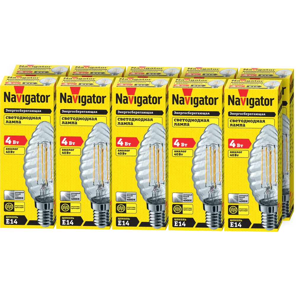 Фото Набор ламп светодиодных Navigator NLL-F-TC35-4-230-4K-E14 NLL E14 220-240 В 4 Вт свеча витая 380 Лм нейтральный белый свет 10 шт Фото Набор ламп светодиодных Navigator NLL-F-TC35-4-230-4K-E14 NLL E14 220-240 В 4 Вт свеча витая 380 Лм нейтральный белый свет 10 шт