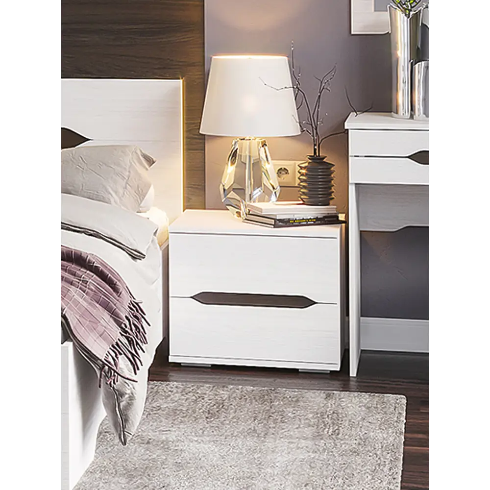 Фото 6 Тумба прикроватная Стендмебель 50x43x45 см 2 ящика ЛДСП цвет белый