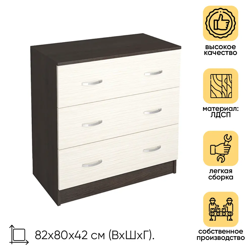 Фото Комод Интерьер-центр Комод 3 ящика 80x42x82 см ЛДСП цвет венге Фото Комод Интерьер-центр Комод 3 ящика 80x42x82 см ЛДСП цвет венге