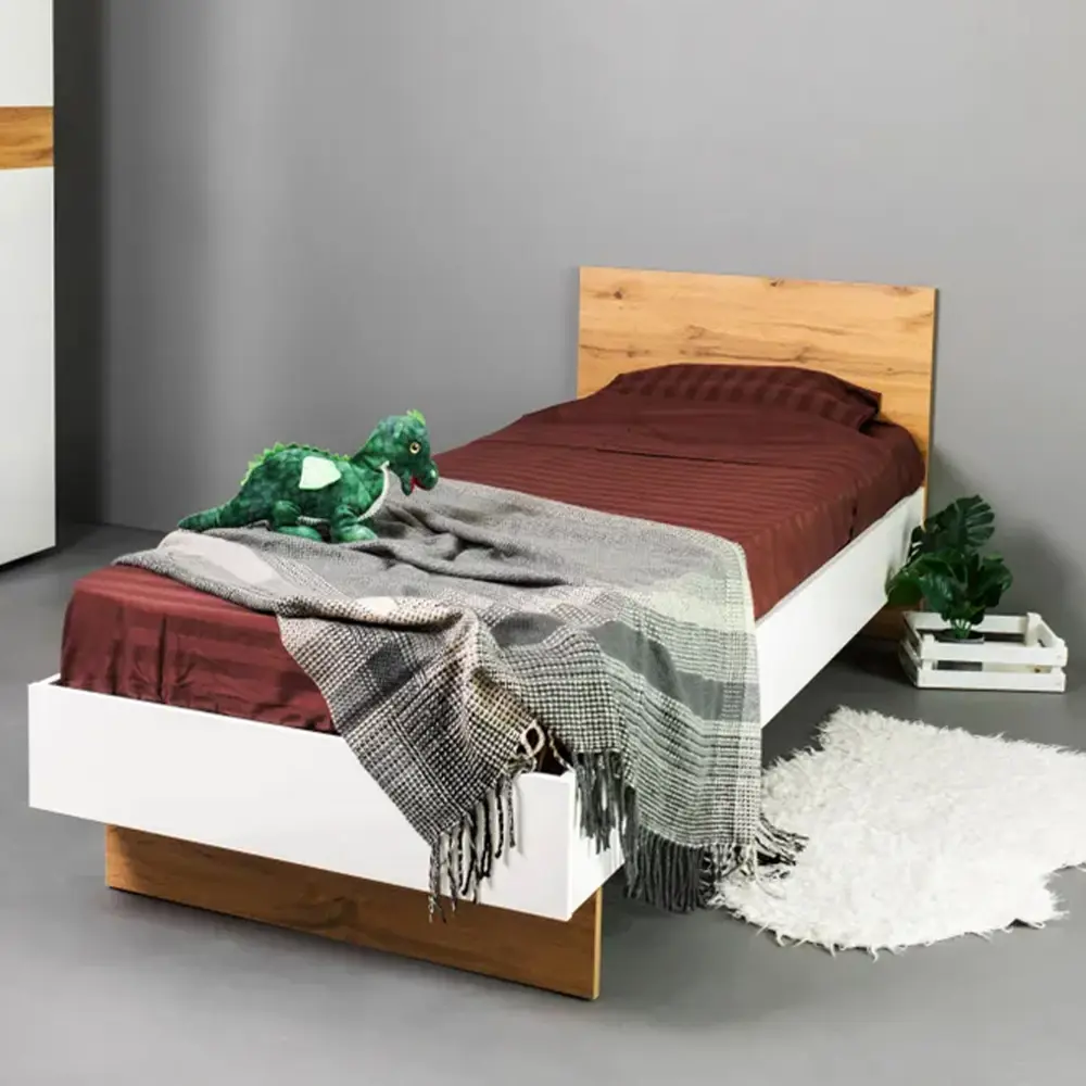 Фото 4 Кровать с изголовьем Doma Modul 90x200 см ЛДСП цвет белый/светло-коричневый Фото 4 Кровать с изголовьем Doma Modul 90x200 см ЛДСП цвет белый/светло-коричневый