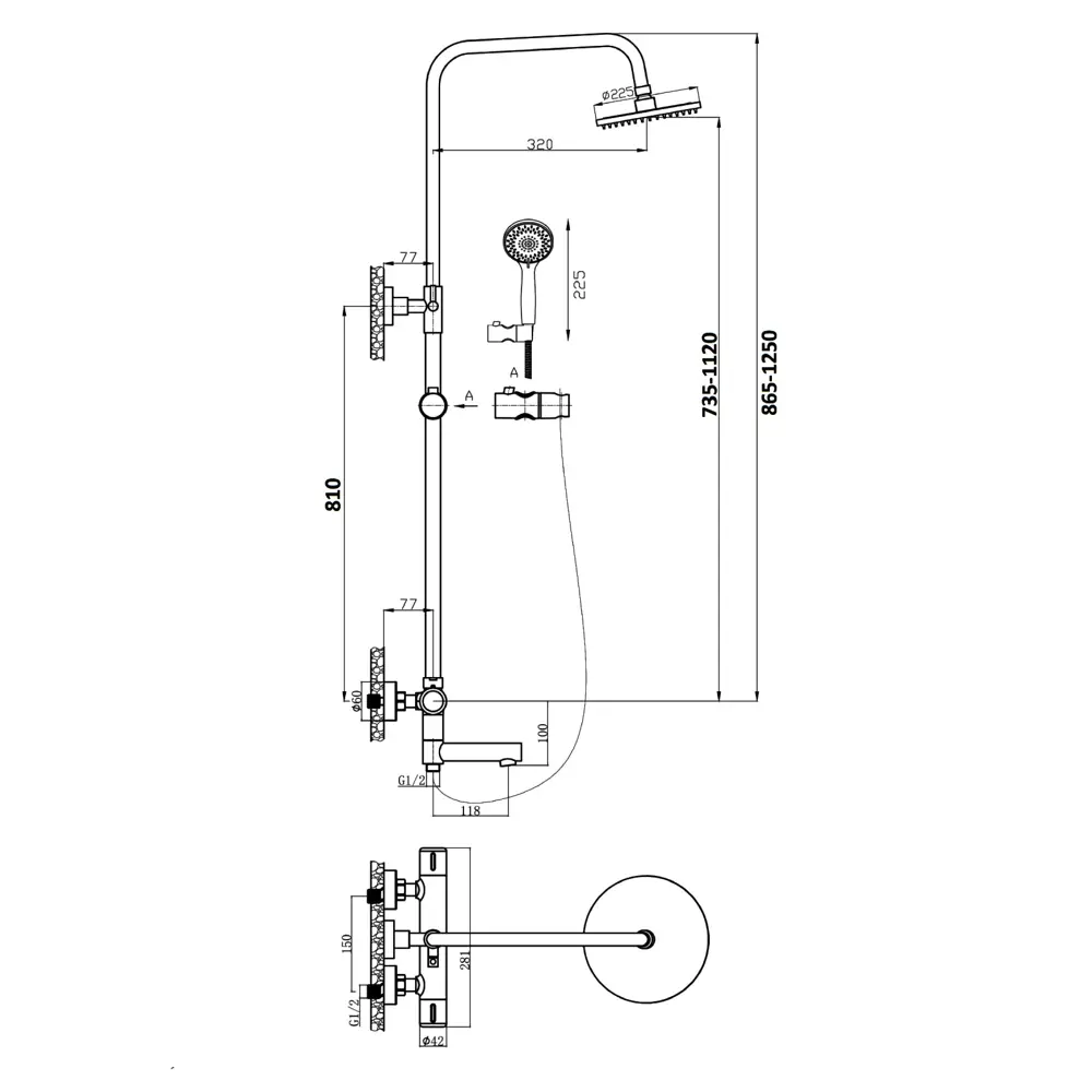 Фото 10 Душевая стойка Agger Thermo LMA2461144 1 режимная цвет черный