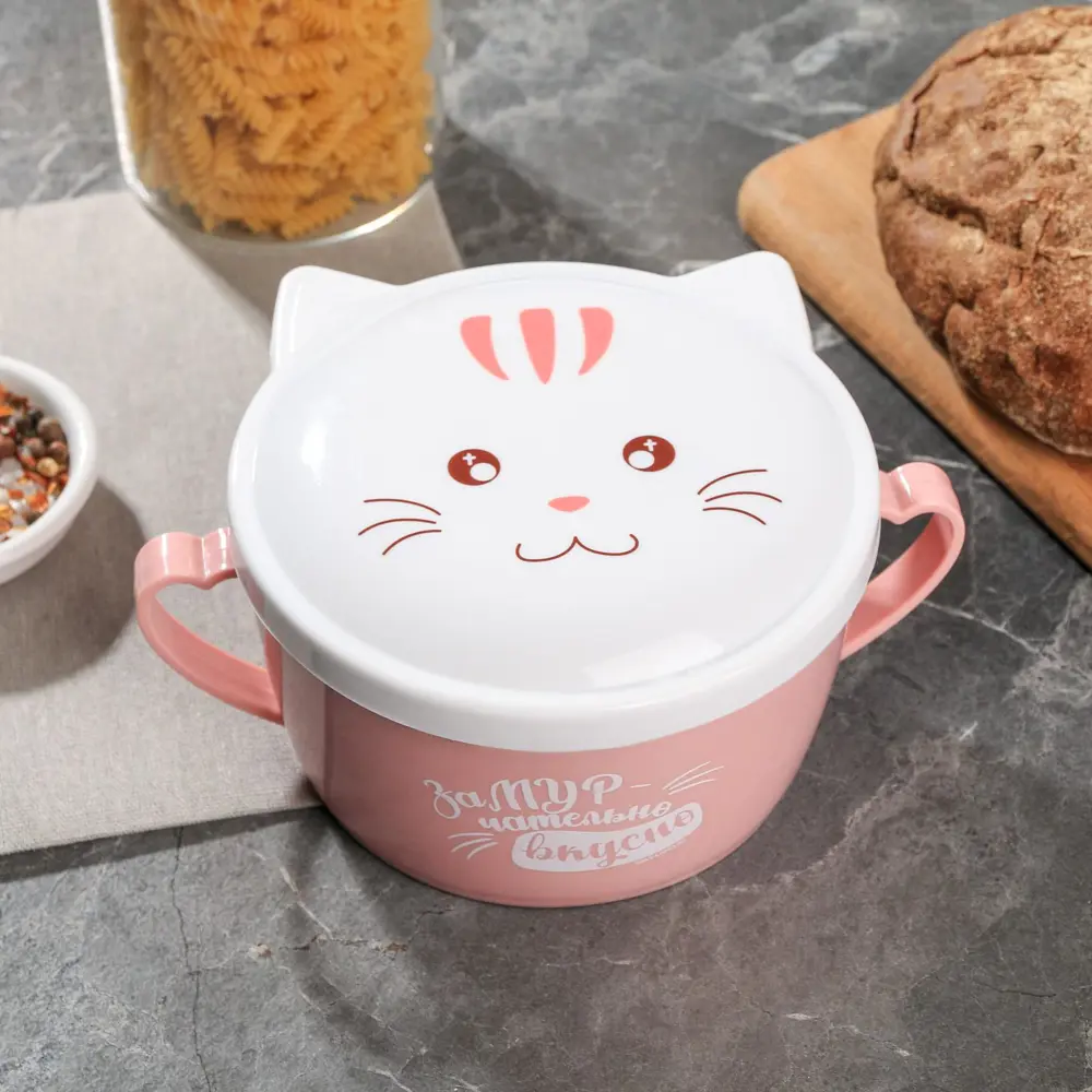 Фото 2 Термо ланч-бокс с ложкой "Замурчательно" 900 мл Simaland пластик цвет белый