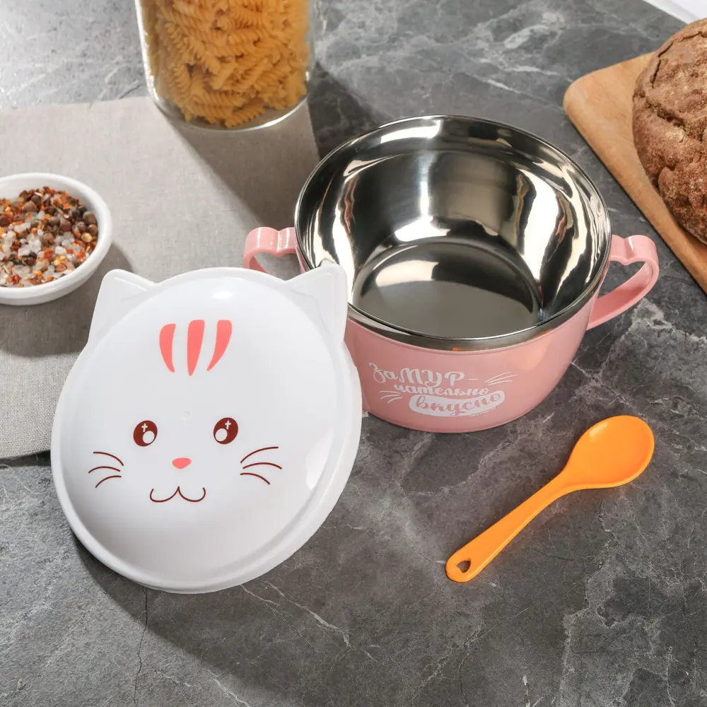 Фото Термо ланч-бокс с ложкой "Замурчательно" 900 мл Simaland пластик цвет белый