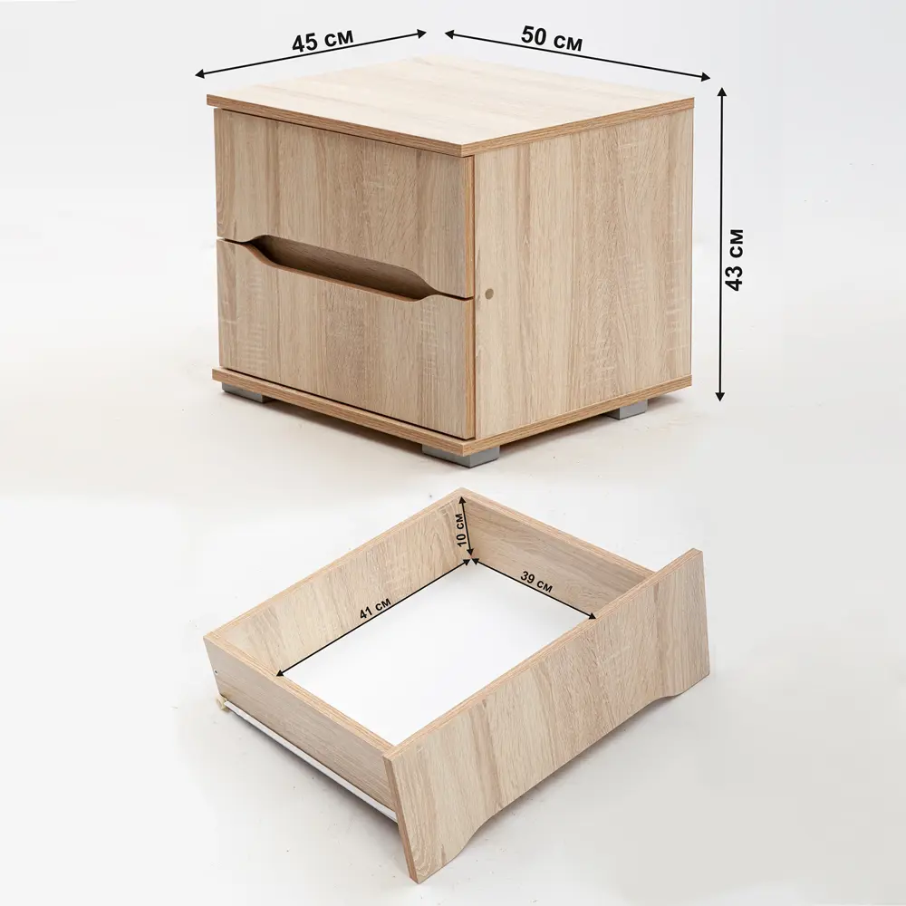 Фото 2 Тумба с выдвижными ящиками Letta 50x43x45 см 2 ящика ЛДСП цвет дуб сонома