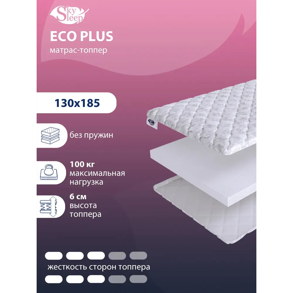 Фото Топпер SkySleep Eco Plus на оттоманку 130x185 см, беспружинный, жесткость: средняя, полутораспальный, ортопедический Фото Топпер SkySleep Eco Plus на оттоманку 130x185 см, беспружинный, жесткость: средняя, полутораспальный, ортопедический