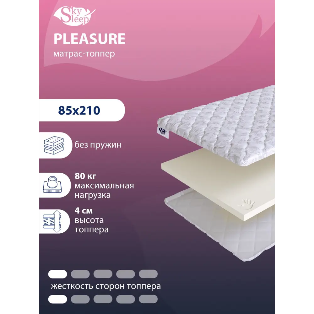 Фото Топпер SkySleep Pleasure на шезлонг 85x210 см, беспружинный, для дивана, жесткость: низкая, односпальный, ортопедический Фото Топпер SkySleep Pleasure на шезлонг 85x210 см, беспружинный, для дивана, жесткость: низкая, односпальный, ортопедический