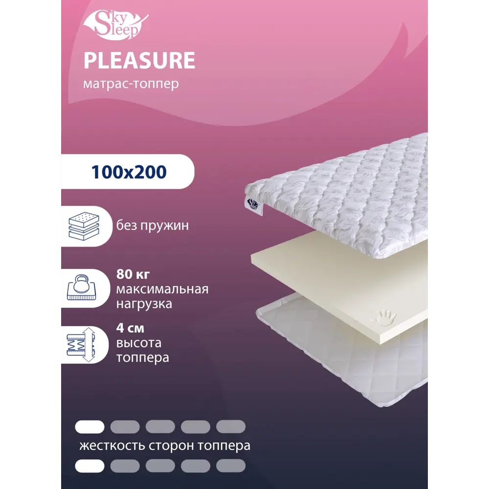 Фото Топпер SkySleep Pleasure на шезлонг 100x200 см, беспружинный, для дивана, жесткость: низкая, полутораспальный, ортопедический Фото Топпер SkySleep Pleasure на шезлонг 100x200 см, беспружинный, для дивана, жесткость: низкая, полутораспальный, ортопедический