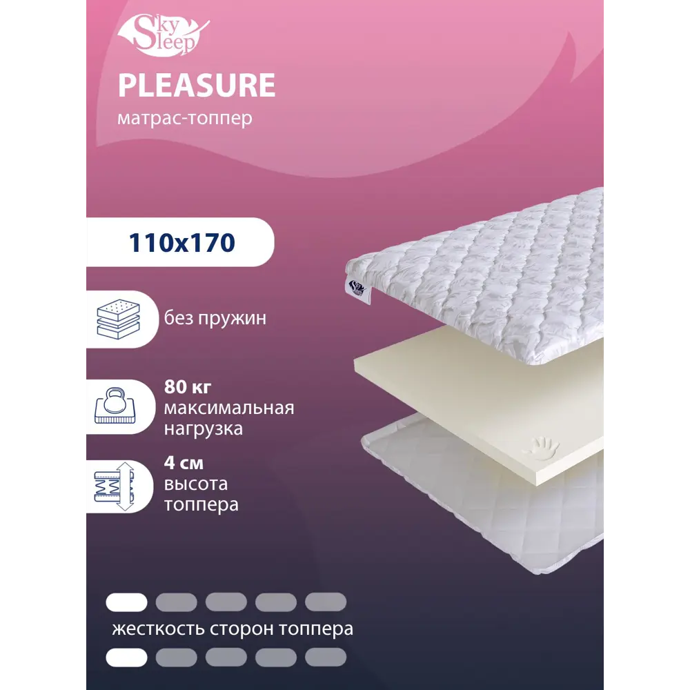 Фото Топпер SkySleep Pleasure на шезлонг 110x170 см, беспружинный, для дивана, жесткость: низкая, полутораспальный, ортопедический Фото Топпер SkySleep Pleasure на шезлонг 110x170 см, беспружинный, для дивана, жесткость: низкая, полутораспальный, ортопедический