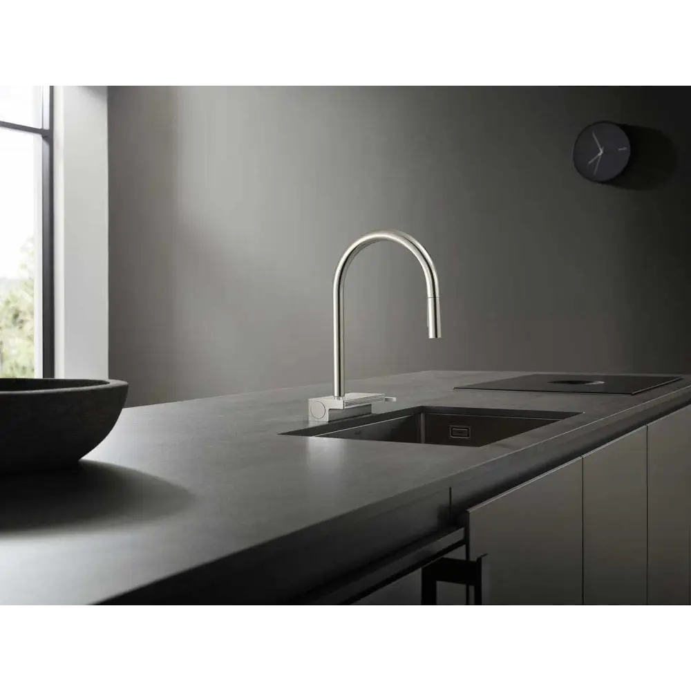 Фото 2 Смеситель для кухни однорычажный Hansgrohe 73831670 излив 16.5 см цвет черный матовый Фото 2 Смеситель для кухни однорычажный Hansgrohe 73831670 излив 16.5 см цвет черный матовый