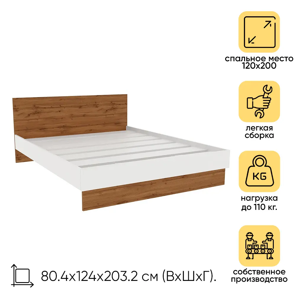 Фото Кровать Doma Modul 120x200 см ЛДСП цвет белый/коричневый Фото Кровать Doma Modul 120x200 см ЛДСП цвет белый/коричневый