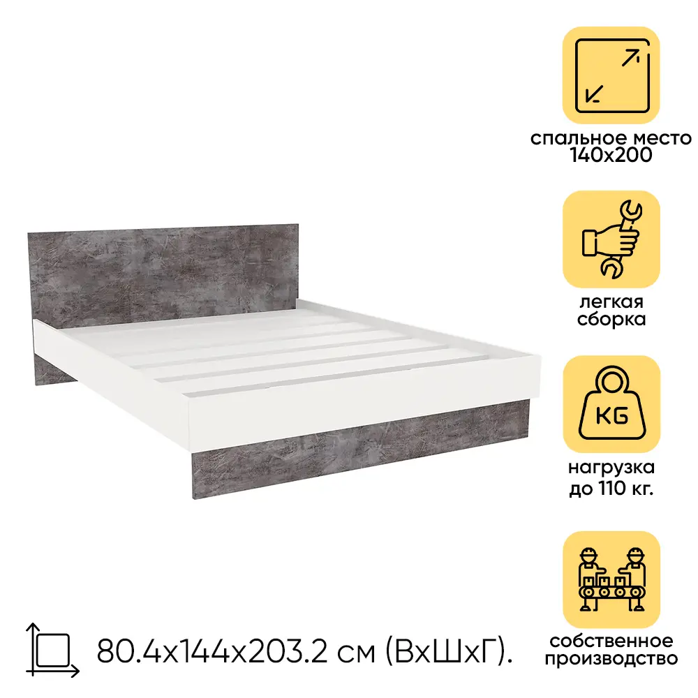 Фото Кровать с изголовьем Doma Modul 140x200 см ЛДСП цвет белый/серый Фото Кровать с изголовьем Doma Modul 140x200 см ЛДСП цвет белый/серый