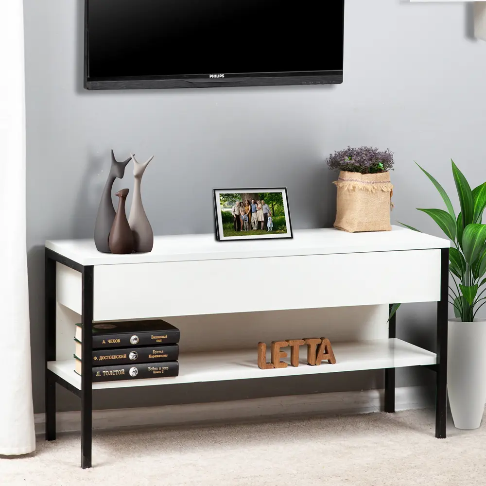 Фото Тумба под телевизор Letta LMK00035 90x47x30 см ЛДСП цвет черный/белый Фото Тумба под телевизор Letta LMK00035 90x47x30 см ЛДСП цвет черный/белый