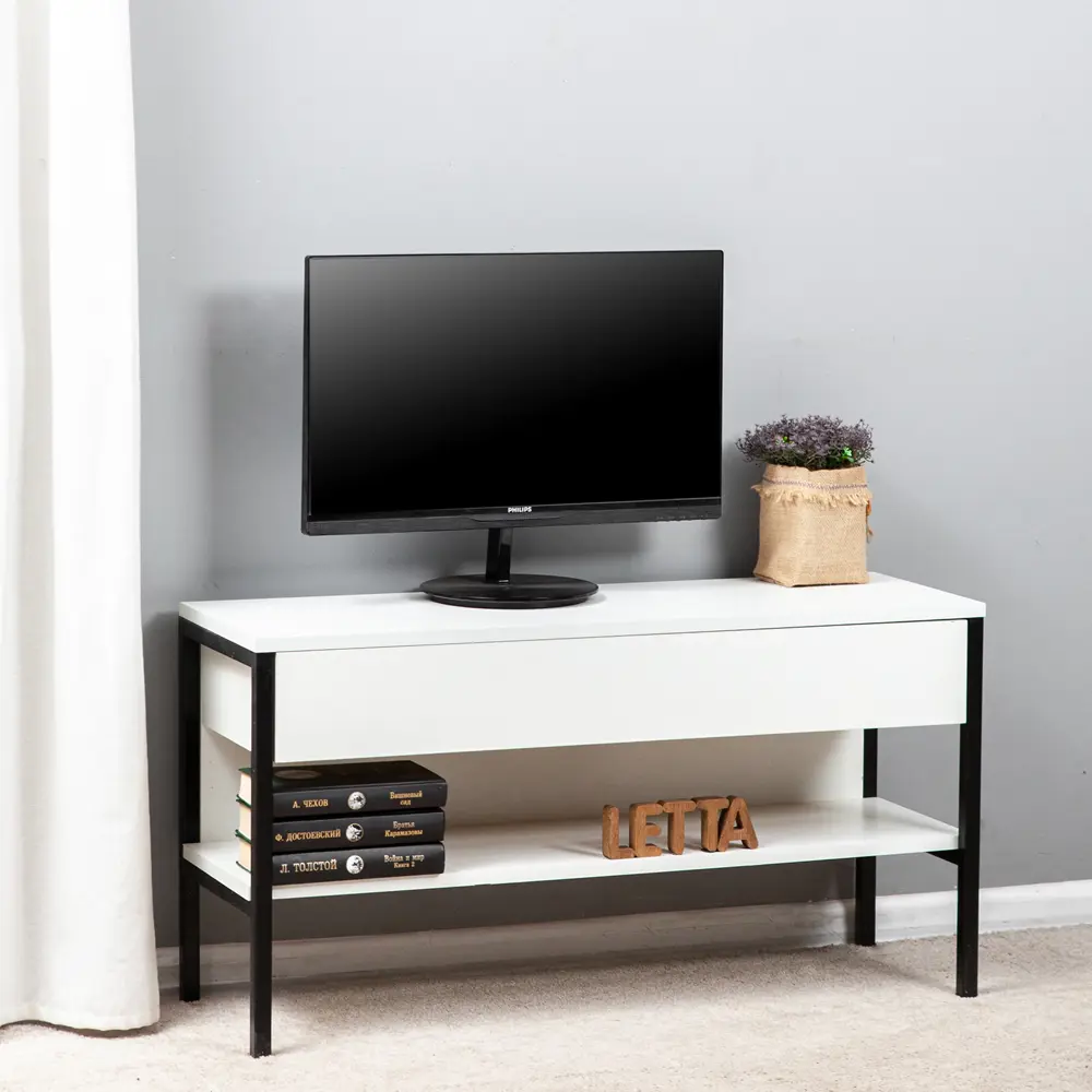 Фото 5 Тумба под телевизор Letta LMK00035 90x47x30 см ЛДСП цвет черный/белый Фото 5 Тумба под телевизор Letta LMK00035 90x47x30 см ЛДСП цвет черный/белый