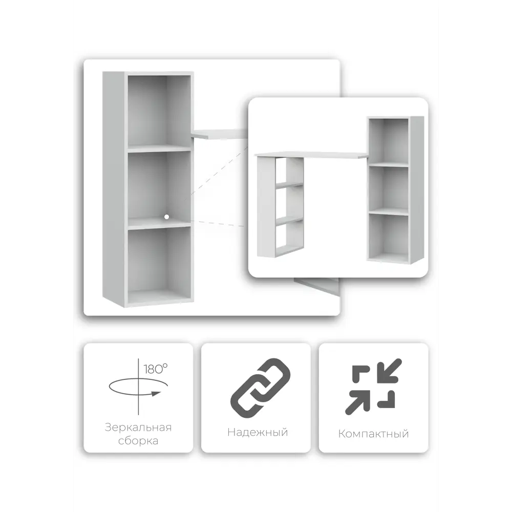 Фото 5 Компьютерный стол Nn-Мебель 00-00105726 113.40x102.60x49.30 см ЛДСП цвет белый