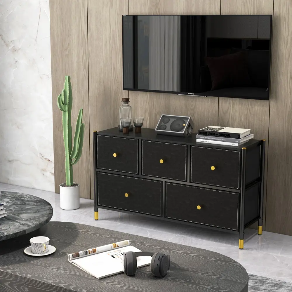 Фото 5 Комод Estares Commod classic 2f-5d-black/gold-100x30x59 5 ящиков 100x30x58 см МДФ цвет черный Фото 5 Комод Estares Commod classic 2f-5d-black/gold-100x30x59 5 ящиков 100x30x58 см МДФ цвет черный