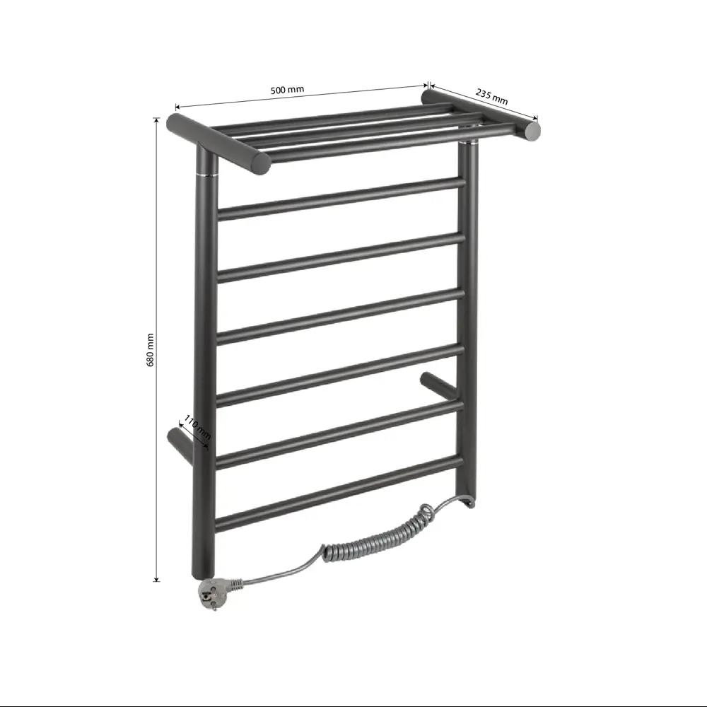 Фото 2 Полотенцесушитель электрический Brimix 09017K 500x680 мм 95 Вт с полкой Н-образный цвет черный Фото 2 Полотенцесушитель электрический Brimix 09017K 500x680 мм 95 Вт с полкой Н-образный цвет черный