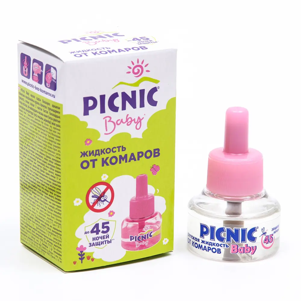 Фото Дополнительный флакон-жидкость от комаров Picnic Baby с экстрактом ромашки 45 ночей 30 мл 146 Фото Дополнительный флакон-жидкость от комаров Picnic Baby с экстрактом ромашки 45 ночей 30 мл 146
