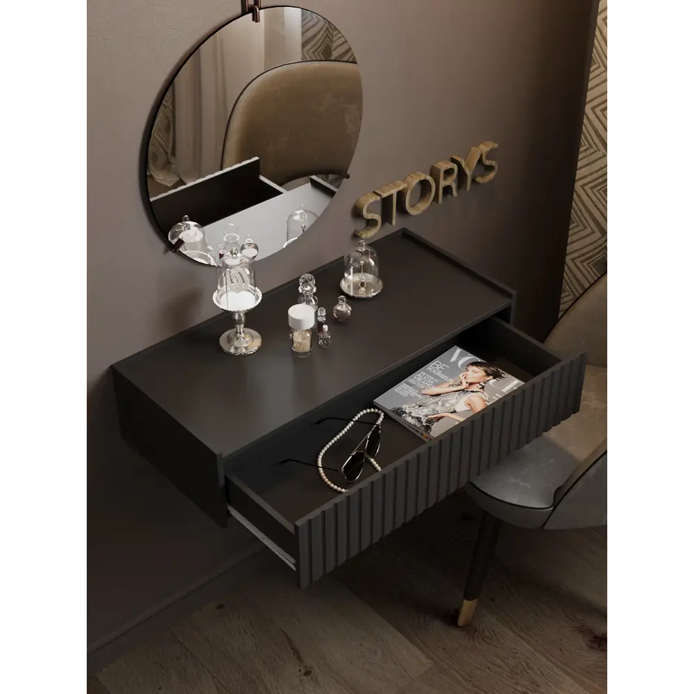 Фото 3 Консоль с бортиком Storys Сити 50x18x34 см 1 ящик ЛДСП цвет серый Фото 3 Консоль с бортиком Storys Сити 50x18x34 см 1 ящик ЛДСП цвет серый