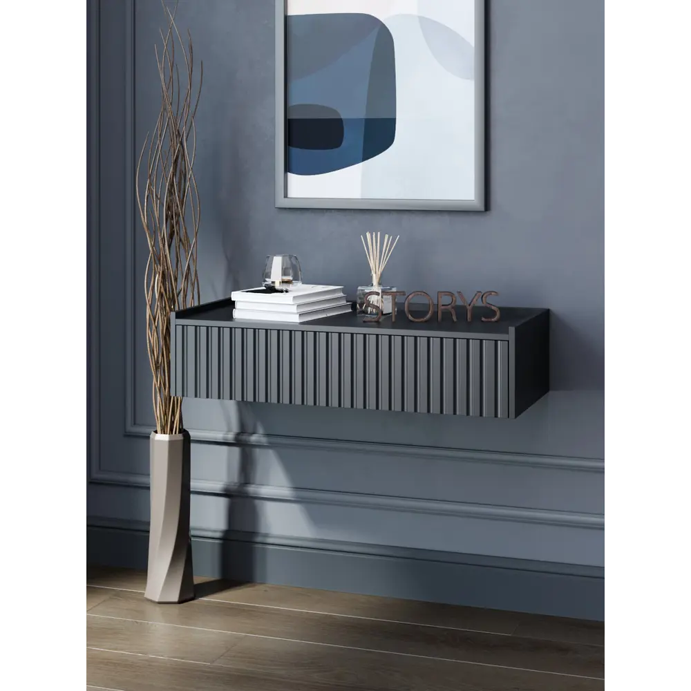 Фото Консоль с бортиком Storys Сити 95x18x34 см 1 ящик ЛДСП цвет черный Фото Консоль с бортиком Storys Сити 95x18x34 см 1 ящик ЛДСП цвет черный