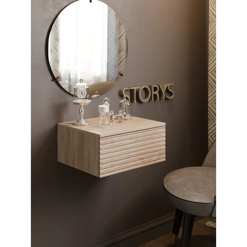 Фото Консоль Storys Сиена 50x18x34 см 1 ящик ЛДСП цвет дуб сонома Фото Консоль Storys Сиена 50x18x34 см 1 ящик ЛДСП цвет дуб сонома
