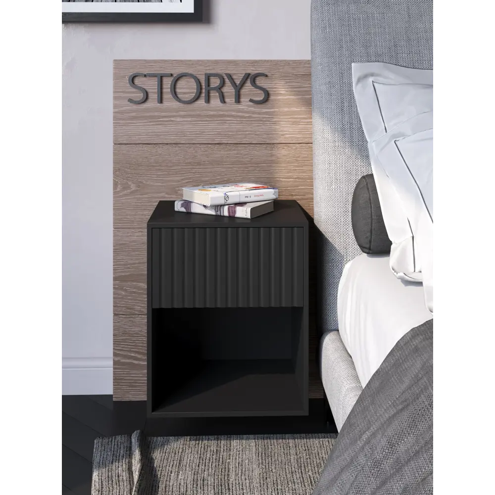 Фото Тумба прикроватная Storys Линда 50x48x33 см 1 ящик ЛДСП цвет серый Фото Тумба прикроватная Storys Линда 50x48x33 см 1 ящик ЛДСП цвет серый