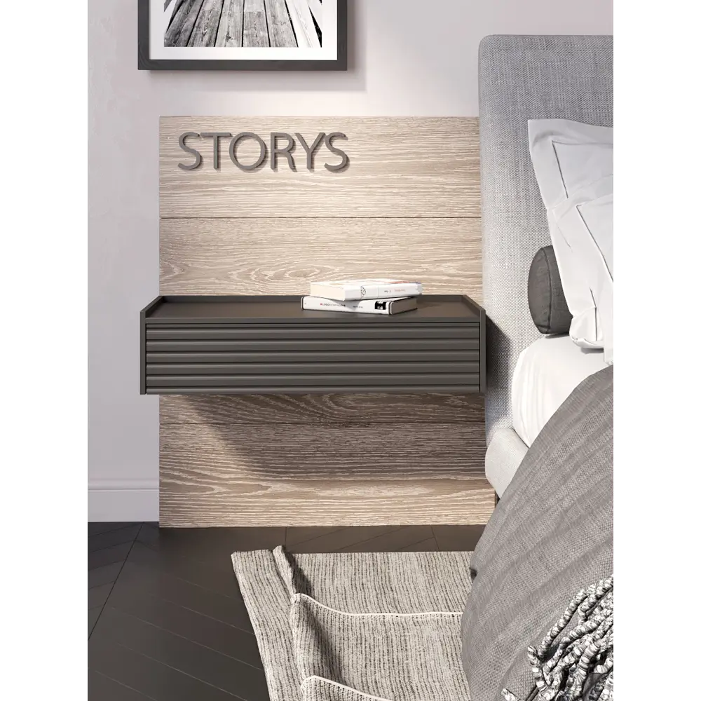 Фото Тумба с бортиком прикроватная Storys Сиена 50x18x34 см 1 ящик ЛДСП цвет серый Фото Тумба с бортиком прикроватная Storys Сиена 50x18x34 см 1 ящик ЛДСП цвет серый