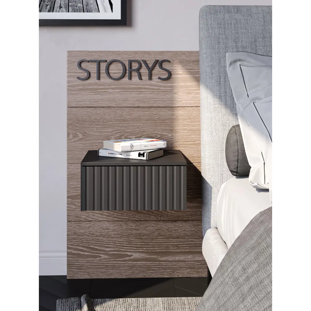 Фото Тумба прикроватная Storys Сити 50x18x34 см 1 ящик ЛДСП цвет серый Фото Тумба прикроватная Storys Сити 50x18x34 см 1 ящик ЛДСП цвет серый
