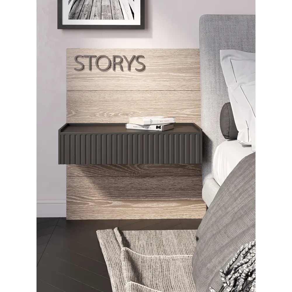 Фото Тумба с бортиком прикроватная Storys Сити 75x35x20 см 1 ящик ЛДСП цвет серый Фото Тумба с бортиком прикроватная Storys Сити 75x35x20 см 1 ящик ЛДСП цвет серый