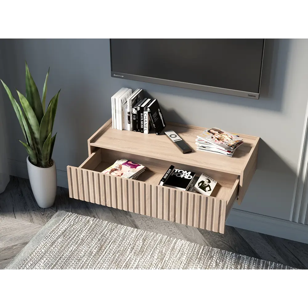 Фото 2 Тумба с бортиком с выдвижными ящиками Storys Сити 75x35x20 см 1 ящик ЛДСП цвет дуб сонома