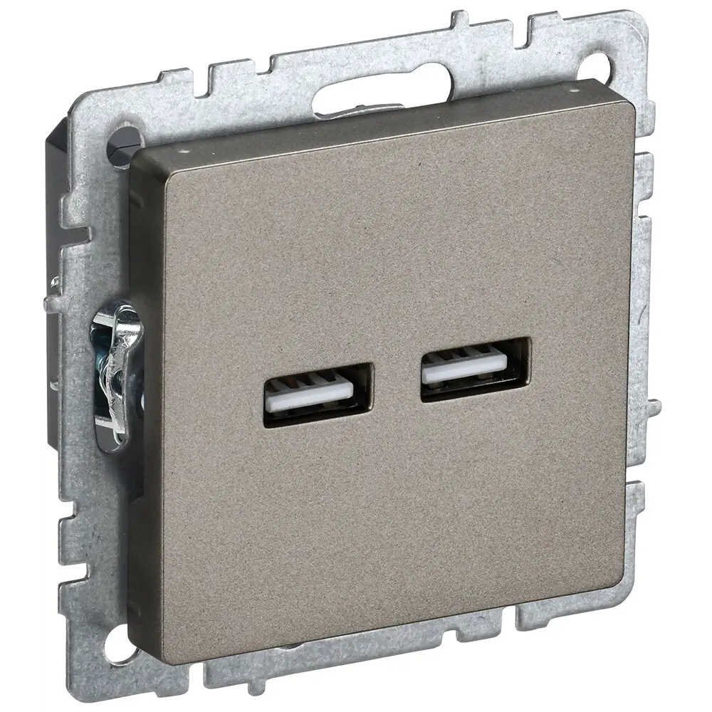 Фото Розетка USB встраиваемая IEK Brite РЮ10-1-БрШ цвет шампань Фото Розетка USB встраиваемая IEK Brite РЮ10-1-БрШ цвет шампань