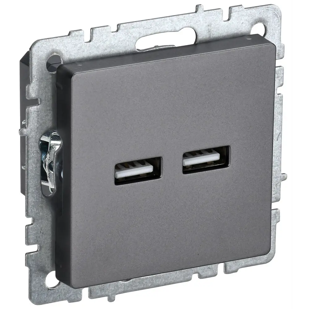 Фото Розетка USB встраиваемая IEK Brite РЮ10-1-БрС цвет сталь Фото Розетка USB встраиваемая IEK Brite РЮ10-1-БрС цвет сталь