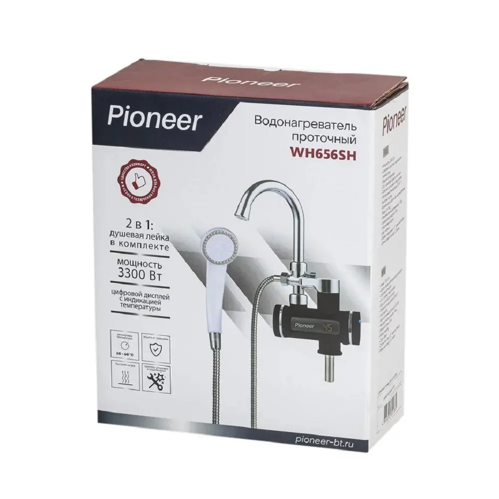 Фото 12 Проточный водонагреватель электрический Pioneer WH656SH 3.3 кВт черный с душевой лейкой и краном Фото 12 Проточный водонагреватель электрический Pioneer WH656SH 3.3 кВт черный с душевой лейкой и краном
