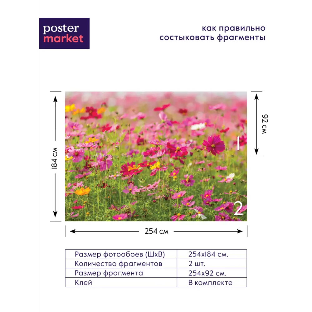 Фото 3 Фотообои бумажные Postermarket 254x184 см WM-79 Полевые цветы Фото 3 Фотообои бумажные Postermarket 254x184 см WM-79 Полевые цветы