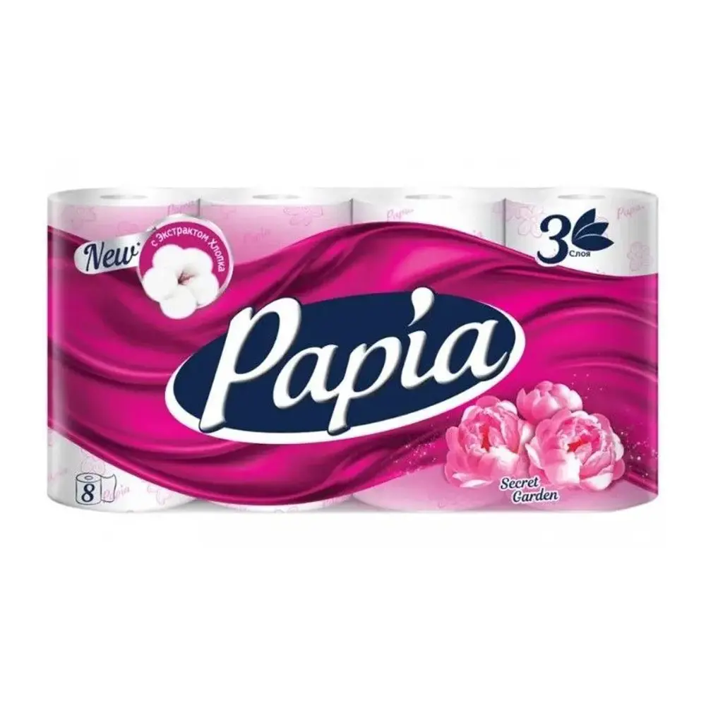 Фото Туалетная бумага PAPIA 5064994 Таинственный сад и рисунком трёхслойная 8 шт
