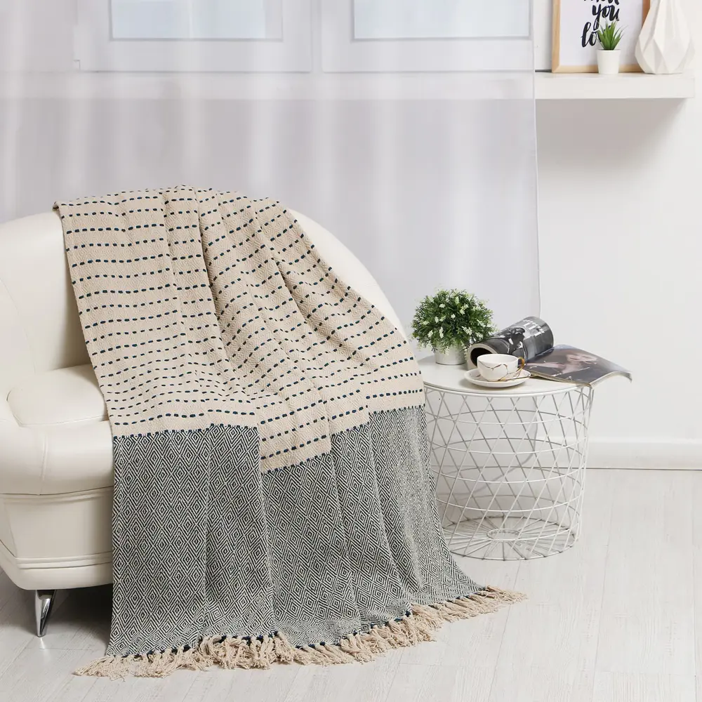 Фото Плед Этель 9303848, 240x220 см, жаккард, цвет синий Фото Плед Этель 9303848, 240x220 см, жаккард, цвет синий