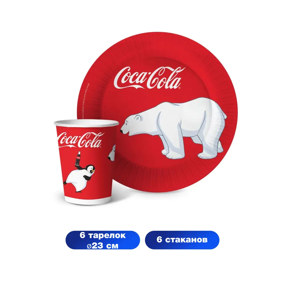 Фото 2 Набор одноразовой посуды ND Play Coca-Cola 12 предметов 6 персон бумага цвет разноцветный Фото 2 Набор одноразовой посуды ND Play Coca-Cola 12 предметов 6 персон бумага цвет разноцветный
