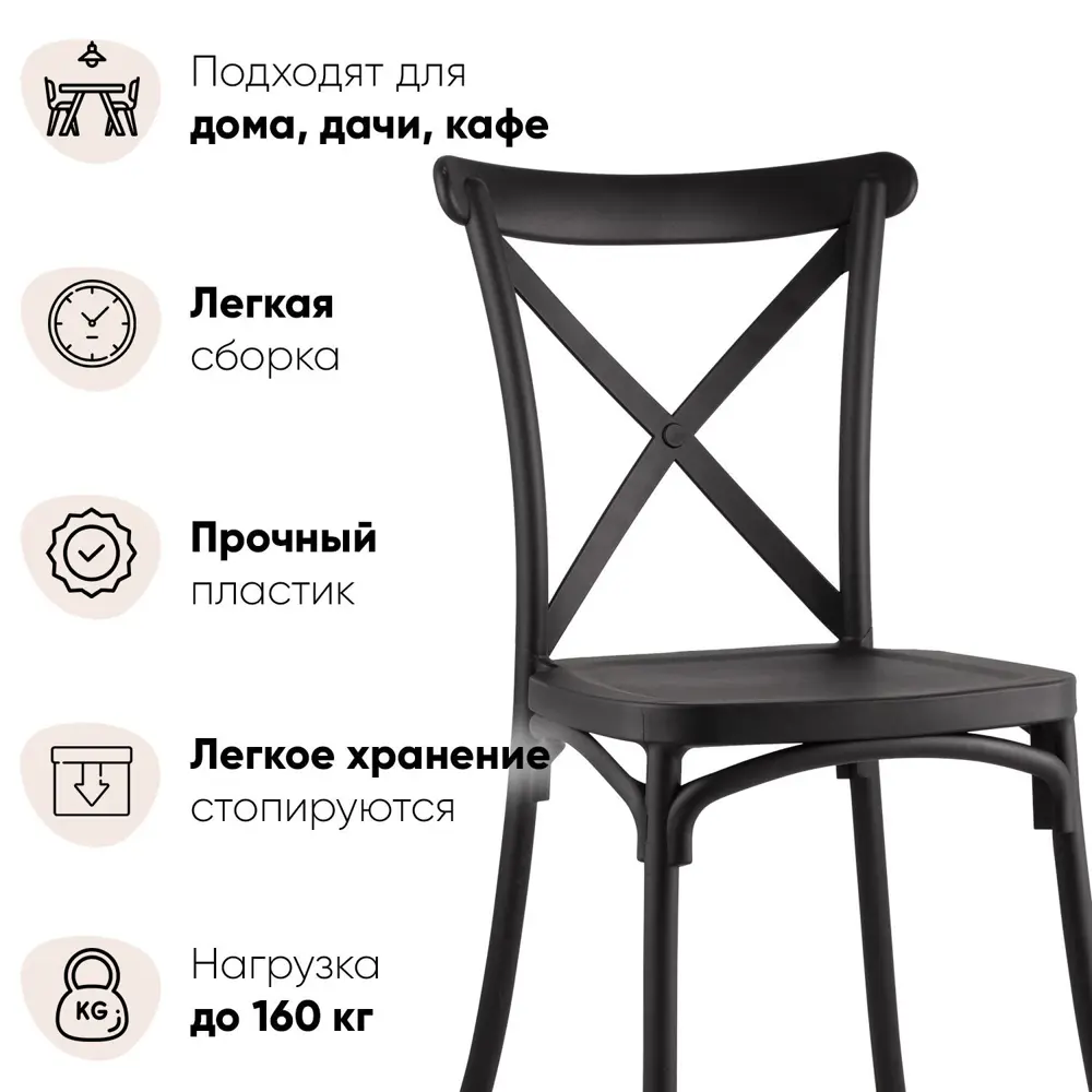 Фото 2 Комплект кухонных стульев 4 шт Стул груп Кроссбэк 89x52x43 см пластик цвет черный Фото 2 Комплект кухонных стульев 4 шт Стул груп Кроссбэк 89x52x43 см пластик цвет черный