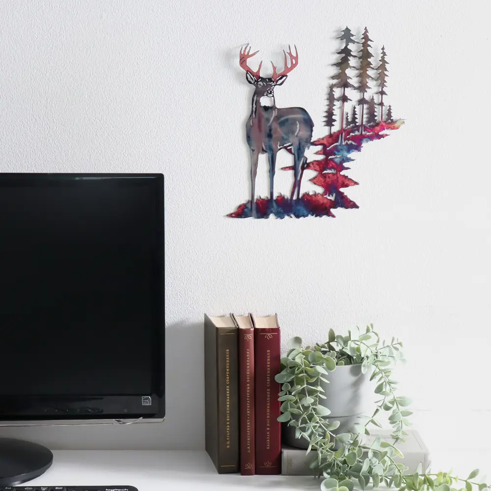 Фото Панно декоративное "БелохВостый олень в лесу" 26x28.2 см