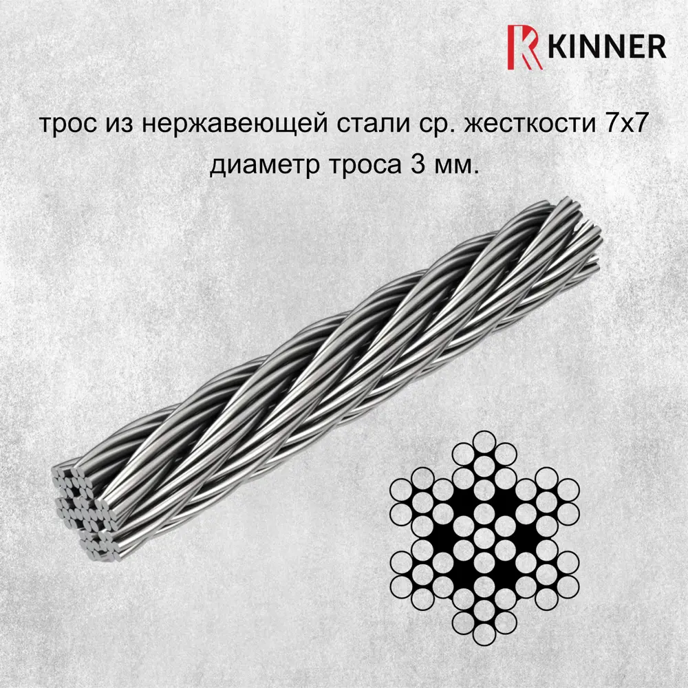 Фото 2 Трос Kinner из нержавеющей стали ø3мм 10м для скважин колодцев Фото 2 Трос Kinner из нержавеющей стали ø3мм 10м для скважин колодцев