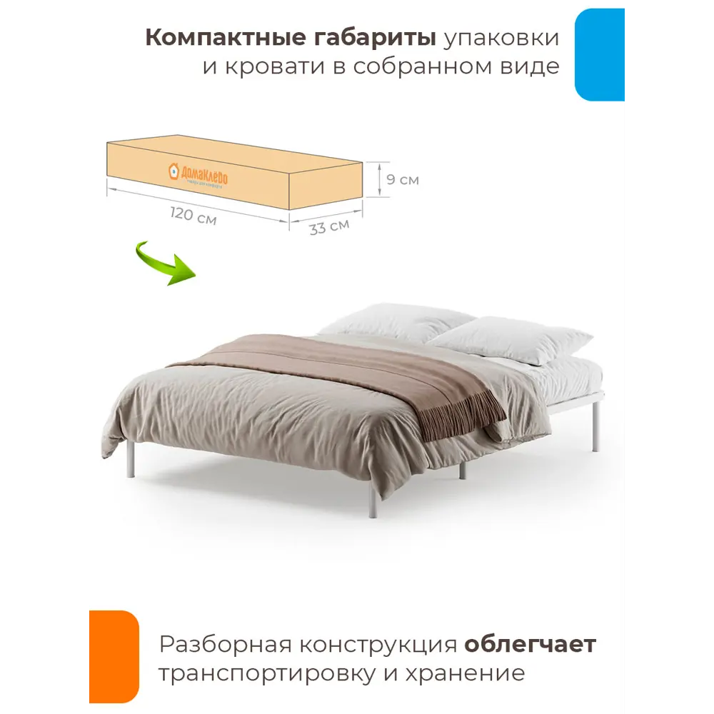 Фото 3 Кровать Домаклево 160x200 см металл цвет белый Фото 3 Кровать Домаклево 160x200 см металл цвет белый