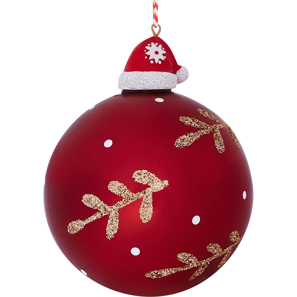 Фото Елочное украшение Шар со шляпкой Christmas ø8 см цвет красный Фото Елочное украшение Шар со шляпкой Christmas ø8 см цвет красный