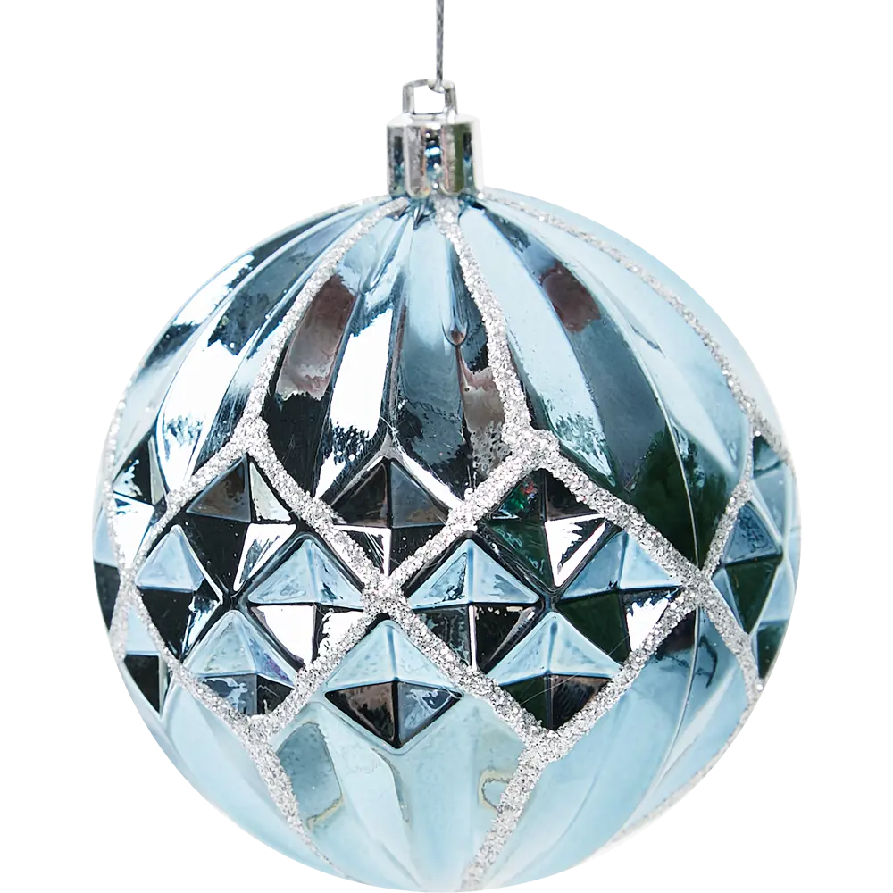 Фото Елочное украшение Шар с объемным узором Christmas ø8 см цвет синий Фото Елочное украшение Шар с объемным узором Christmas ø8 см цвет синий