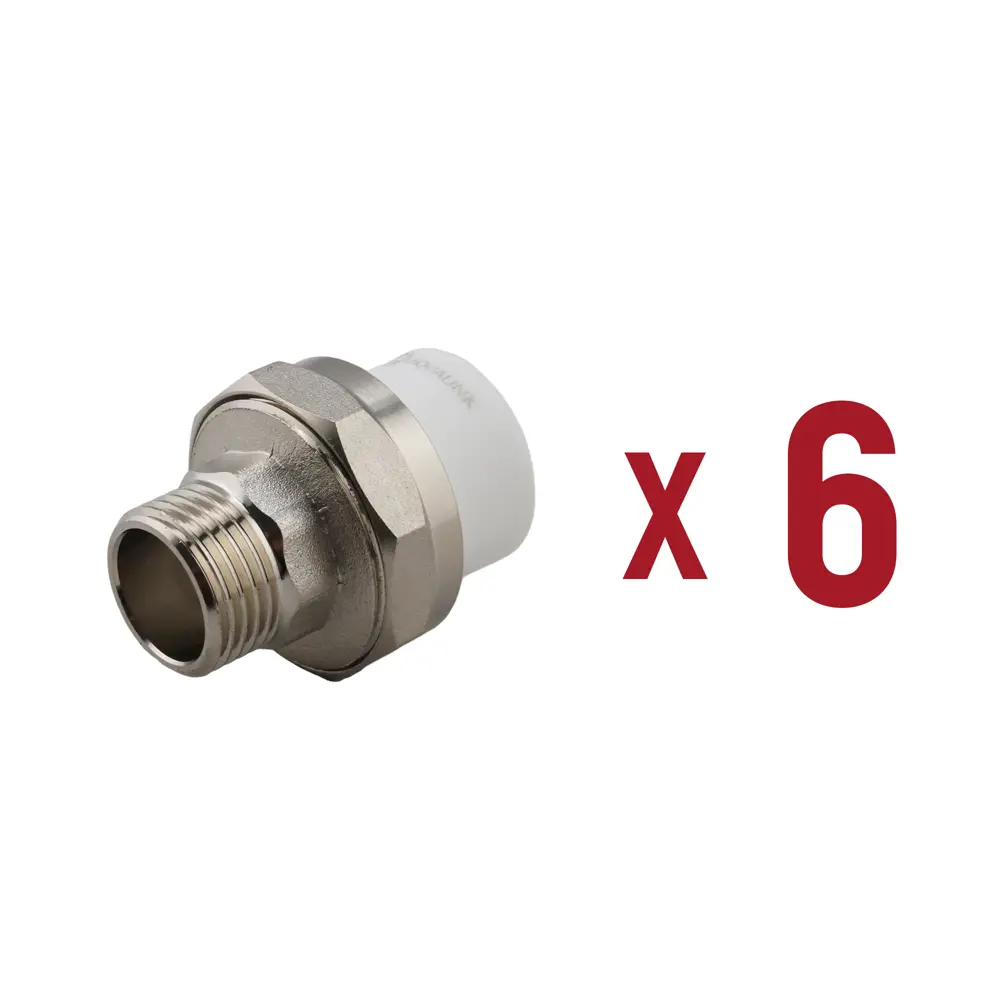Фото Муфта комбинированная Aqualink 1/2"x20 мм ВП-НР полипропилен 6 шт k16691 Фото Муфта комбинированная Aqualink 1/2"x20 мм ВП-НР полипропилен 6 шт k16691