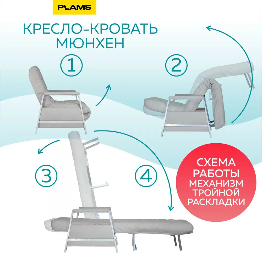 Фото 13 Кресло-кровать Plams Мюнхен 89x97x55 см рогожка цвет бежевый
