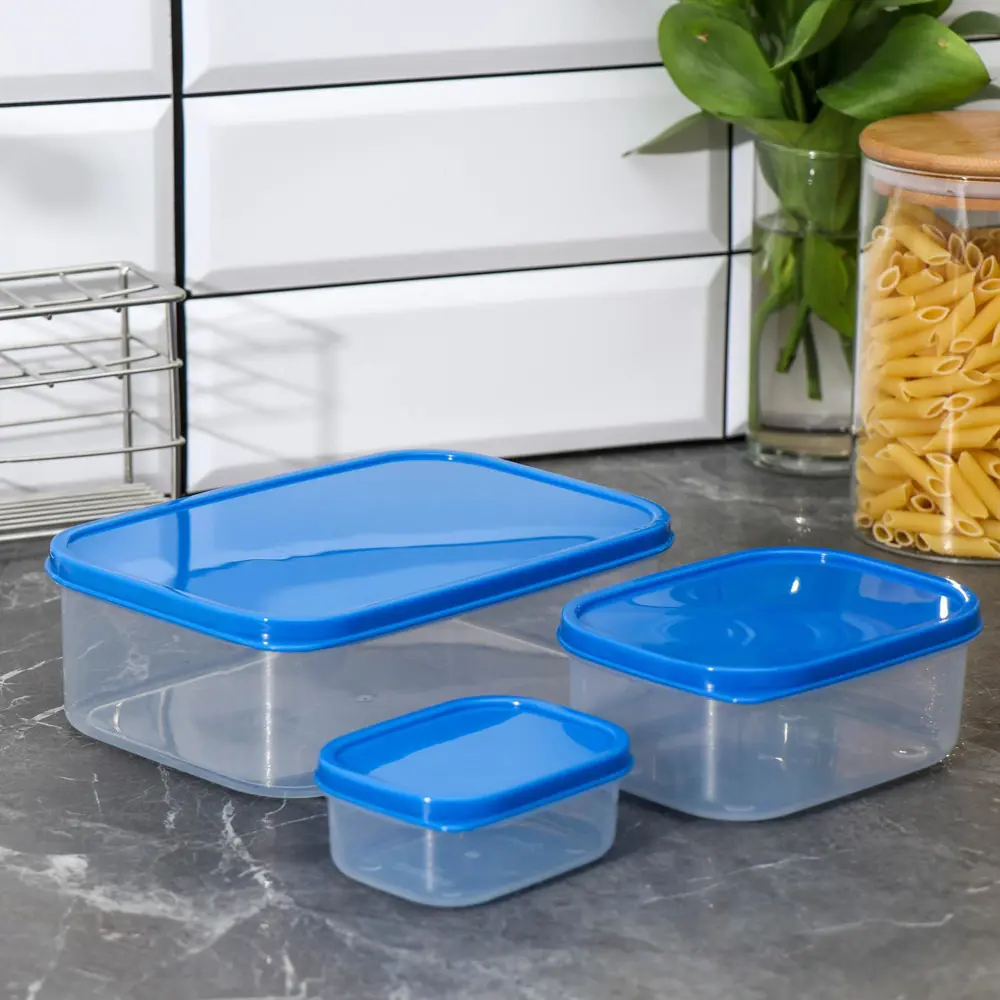 Фото 2 Набор контейнеров прямоугольных Доляна 3 шт: 150 мл 500 мл 1.2 л пластик цвет синий Фото 2 Набор контейнеров прямоугольных Доляна 3 шт: 150 мл 500 мл 1.2 л пластик цвет синий