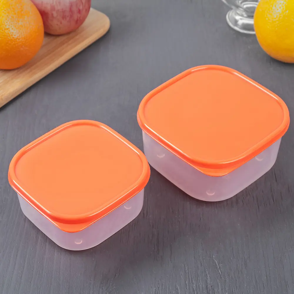 Фото Набор контейнеров пищевых Доляна квадратных 2 шт: 450 мл; 700 мл пластик цвет оранжевый Фото Набор контейнеров пищевых Доляна квадратных 2 шт: 450 мл; 700 мл пластик цвет оранжевый