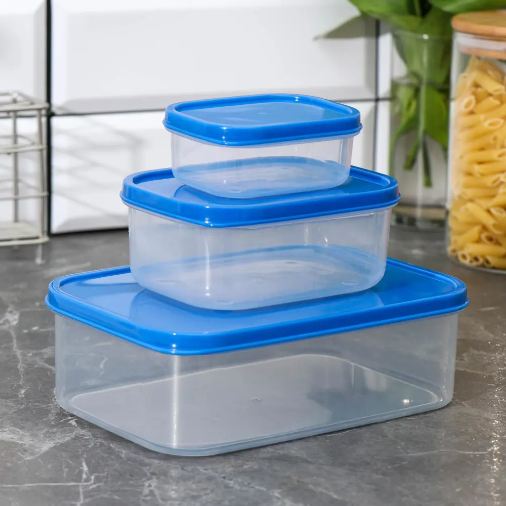 Фото Набор контейнеров прямоугольных Доляна 3 шт: 150 мл 500 мл 1.2 л пластик цвет синий Фото Набор контейнеров прямоугольных Доляна 3 шт: 150 мл 500 мл 1.2 л пластик цвет синий