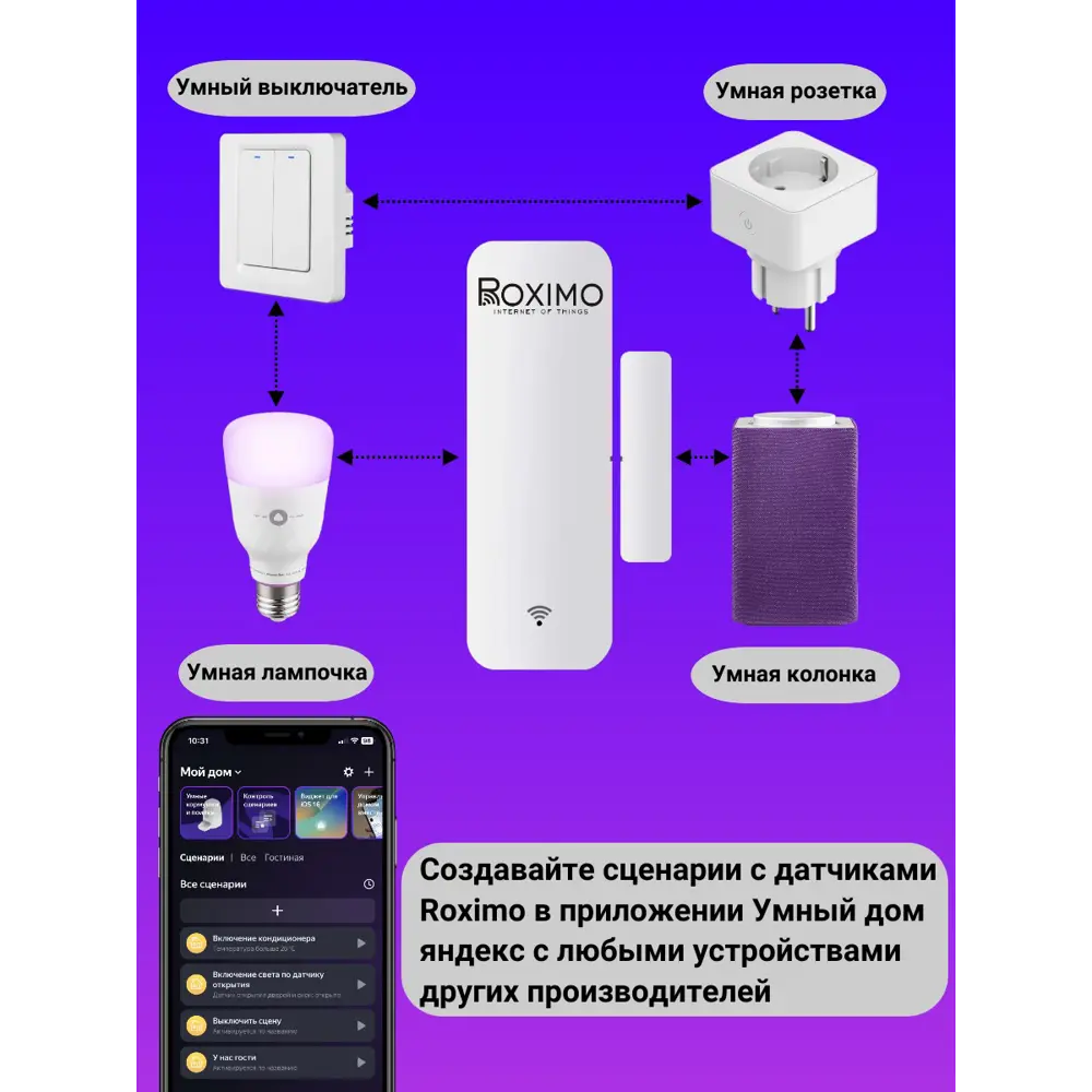 Фото 2 Умный WiFi датчик открытия дверей и окон Roximo SWD06 Фото 2 Умный WiFi датчик открытия дверей и окон Roximo SWD06