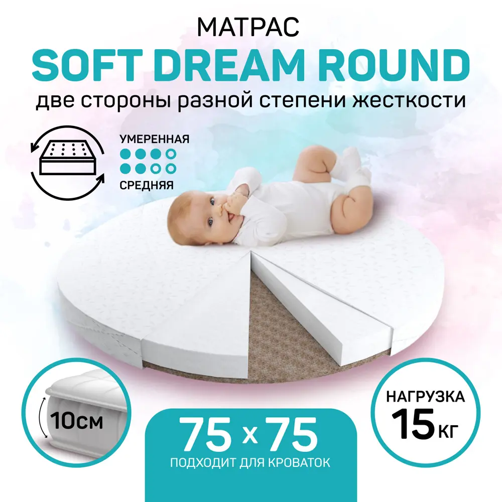 Фото Матрас Amarobaby Soft Dream Round, 75x75 см, беспружинный, детский Фото Матрас Amarobaby Soft Dream Round, 75x75 см, беспружинный, детский